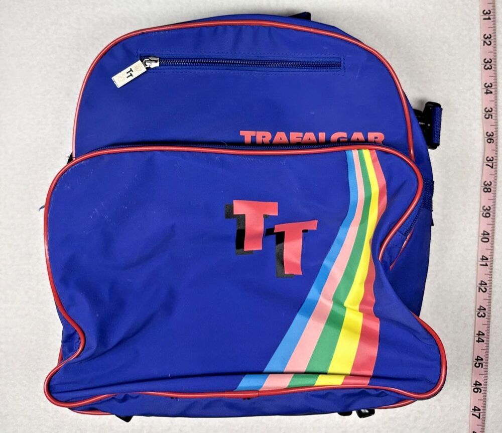 Trafalgar 80s Backpack Blue Rainbow Travel School Shoulder Bag Retro Vintage